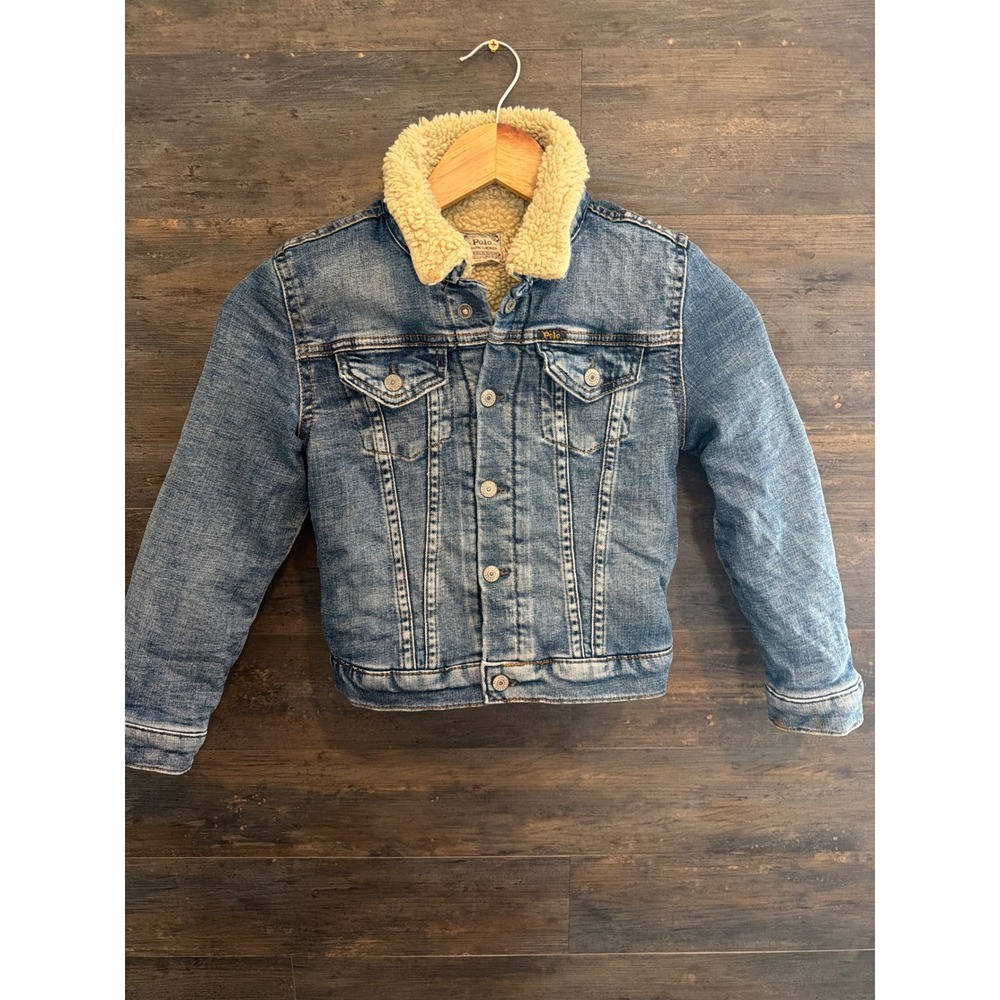 Polo Ralph Lauren Kids Faux Shearling Lined Denim Trucker Jacket Blue 6X/6 Extra